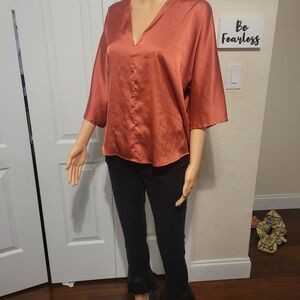 Banana Republic Copper Satin V-Neck Blouse